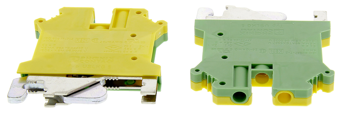 Phoenix Contact 2-Way DIN Rail Earth Modular Terminal Block, 24 → 10 AWG Wire, Screw Down, Polyamide Housing,