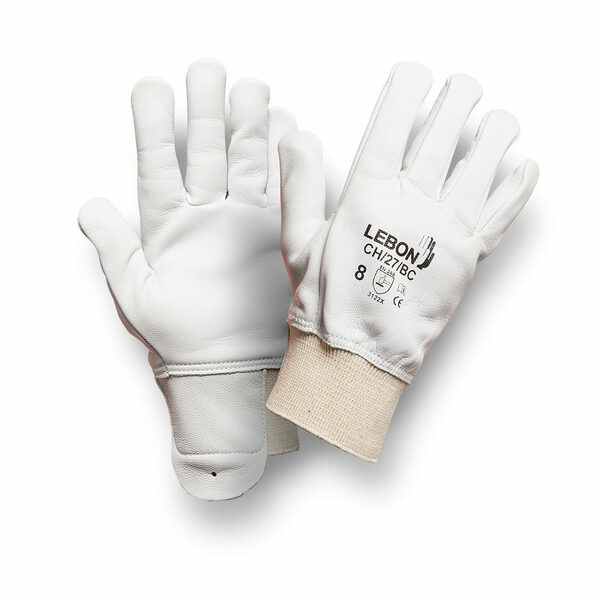 Lebon Protection CH/27/BC White Leather Leather Glove, Size 9, Leather Coating