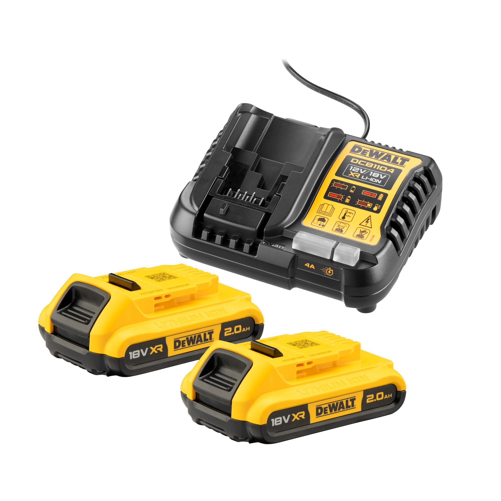 DeWALT DCB1104D2-QW 2Ah 18V Battery & Charger, For Use With DEWALT XRType C - Euro Plug