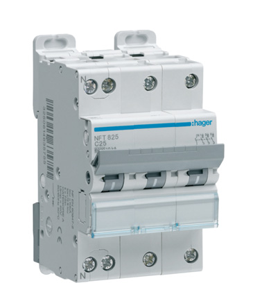 Hager NFT MCB, 3+N, 20A, 415V AC, 10 kA Breaking Capacity