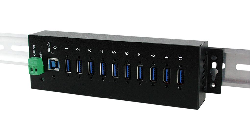 Exsys 10 Port USB 3.0 USB A, USB B USB 3.0 Hub, USB Bus Powered, 197.70 x 55.5 x 31.00mm