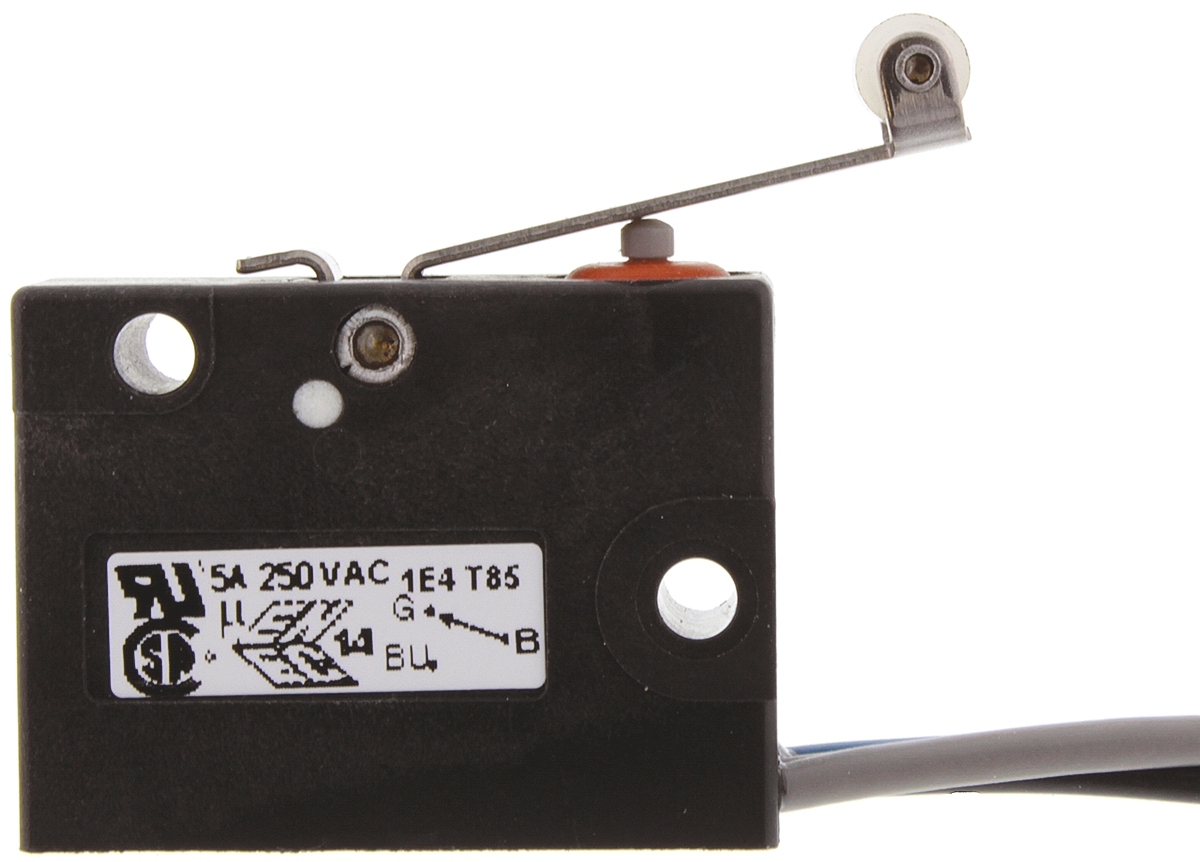 Saia-Burgess Roller Lever Micro Switch, Pre-wired Terminal, 5 A @ 250 V ac, SPDT, IP67