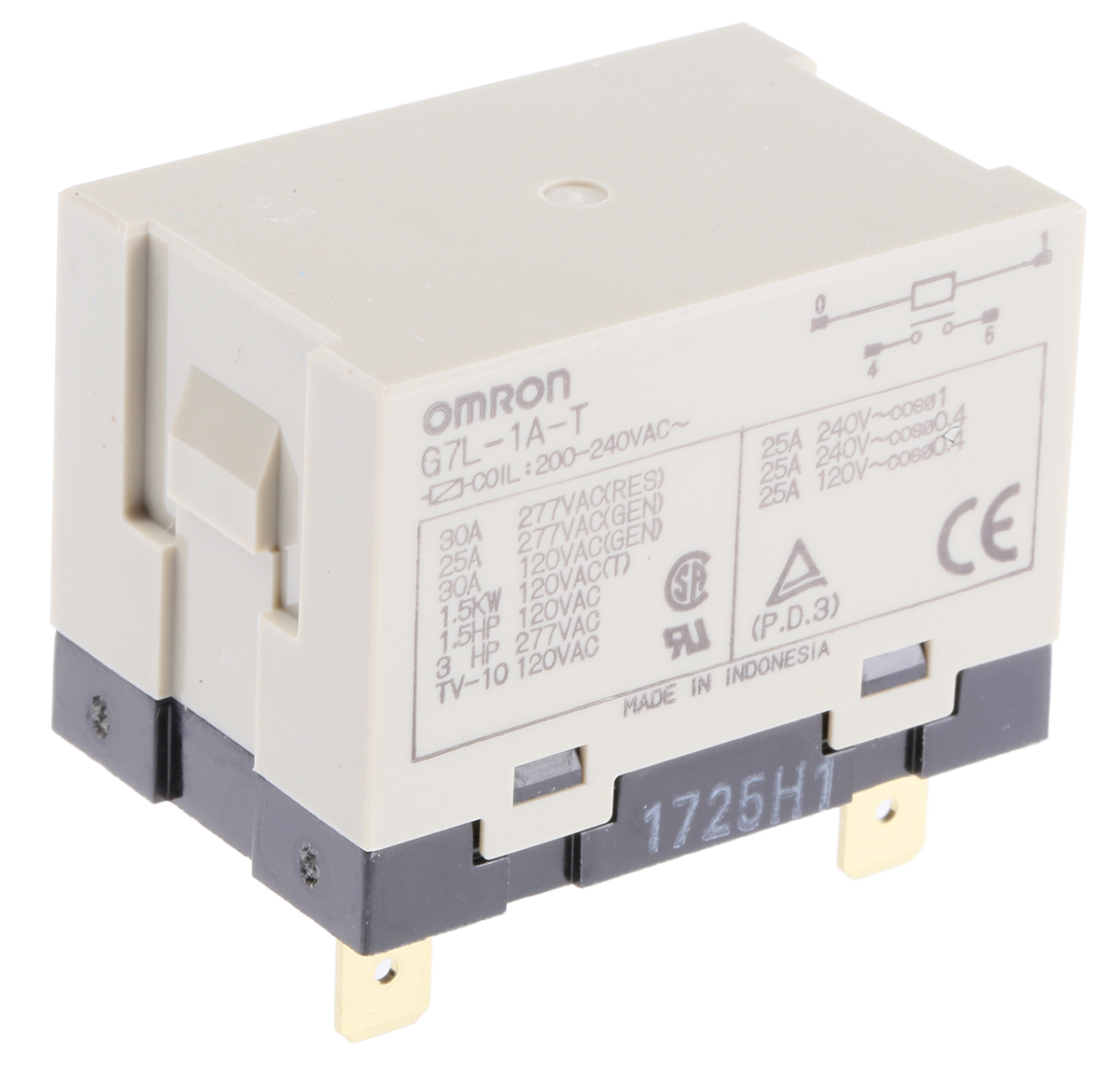 Omron Panel Mount Power Relay, 240V ac Coil, 30A Switching Current, SPST