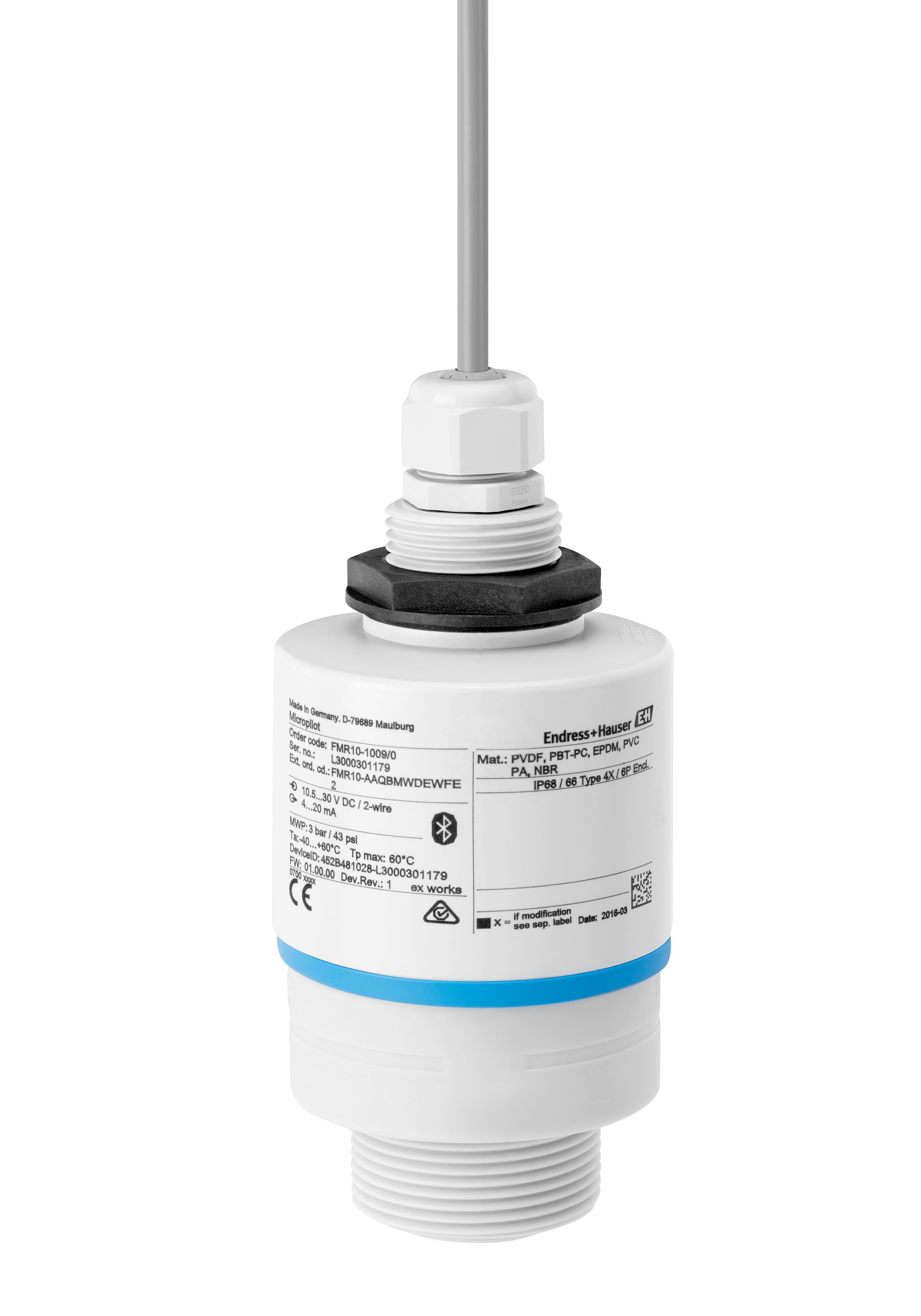 Endress+Hauser Micropilot Series Radar Level Sensors, 4-20mA Output, Vertical, PVDF Body