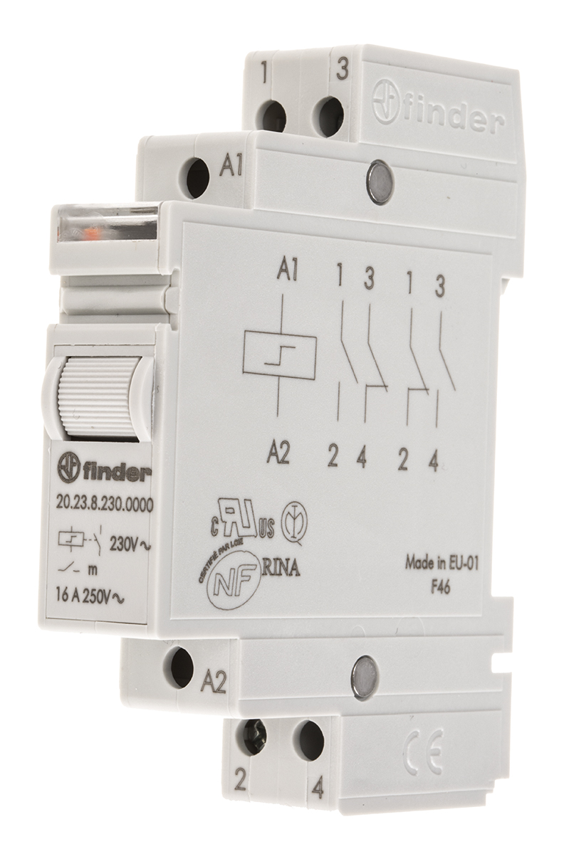Finder DIN Rail Latching Modular Step Relay, 230V ac Coil, 16A Switching Current, SPST-NC, SPST-NO