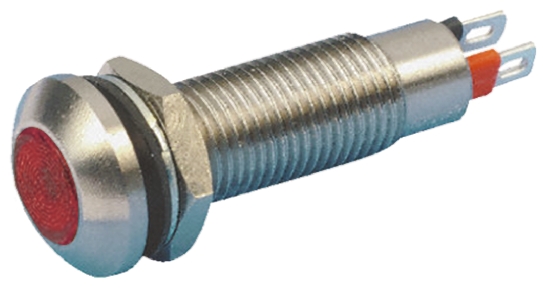 Marl Red Panel Mount Indicator, 12V dc, 8.1mm Mounting Hole Size, Solder Tab Termination, IP67