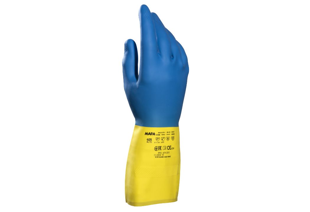 Mapa Duomix Blue Latex, Neoprene Work Gloves, Size 8.5, Uncoated Coating
