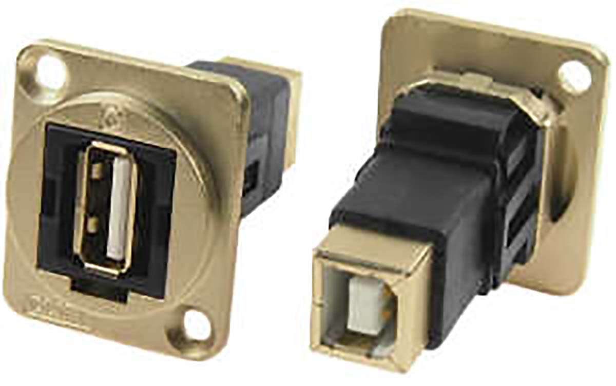 RS PRO Straight, Panel Mount, Socket- Single Port Type A to B 2.0 IP40 Feedthrough USB Connector