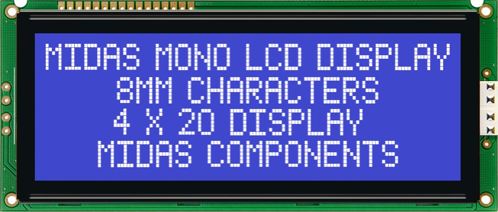 Midas MC42008A6W-BNMLW Alphanumeric LCD Alphanumeric Display, 4 Rows by 20 Characters
