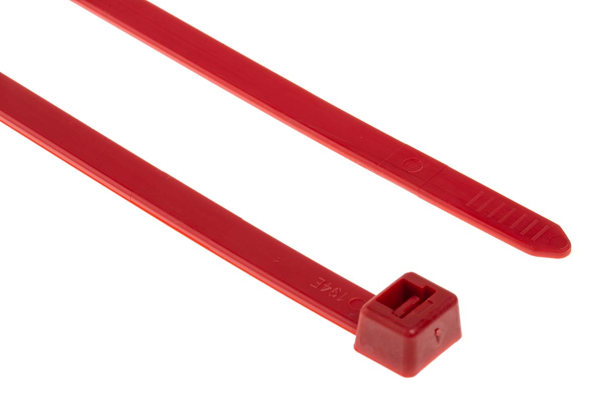 HellermannTyton Cable Tie, 380mm x 7.6 mm, Red Polyamide 6.6 (PA66), Pk-100