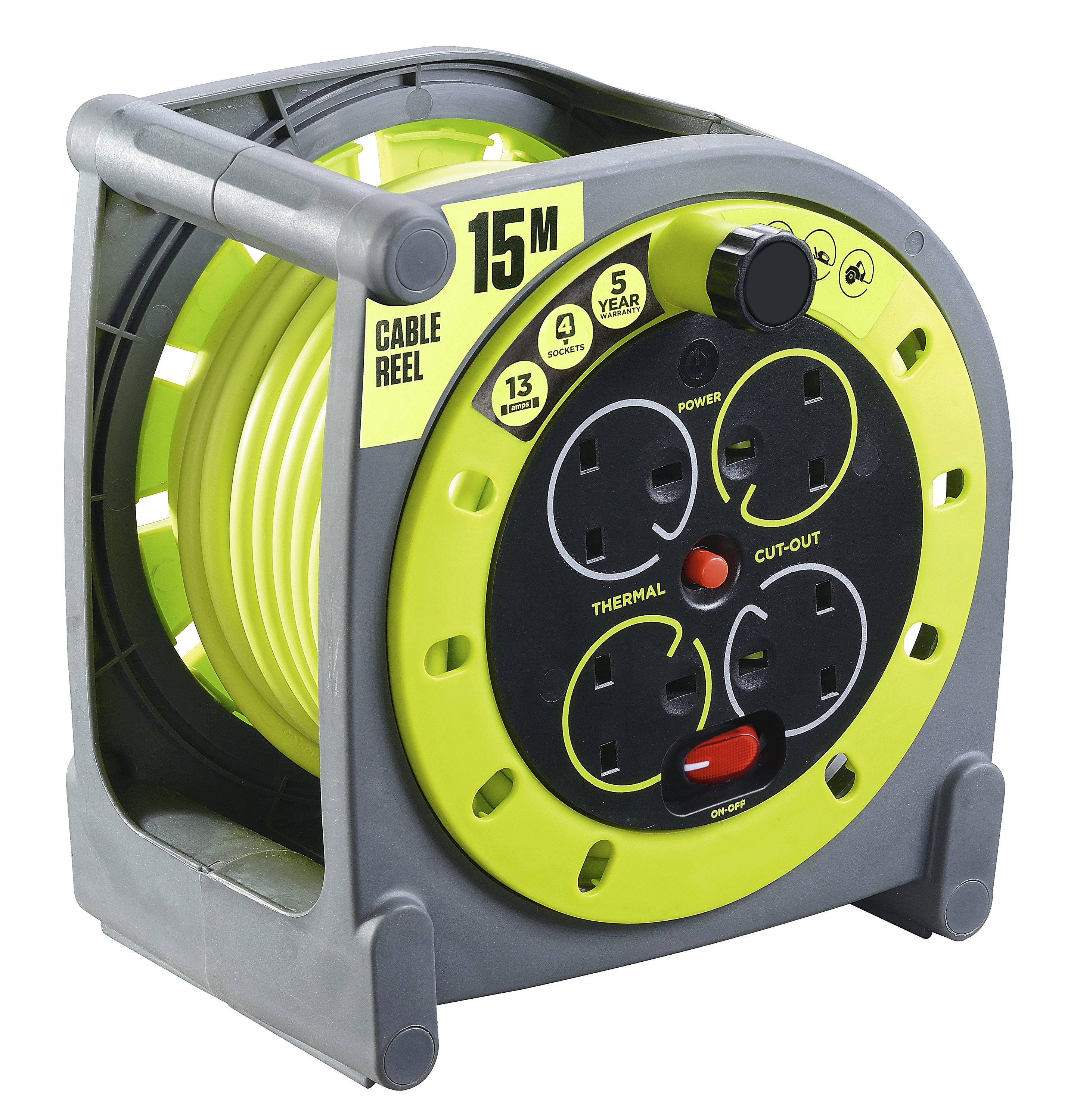 RS PRO 15m 4 Socket Type G - British Cable Reel Open Reel, 240 V