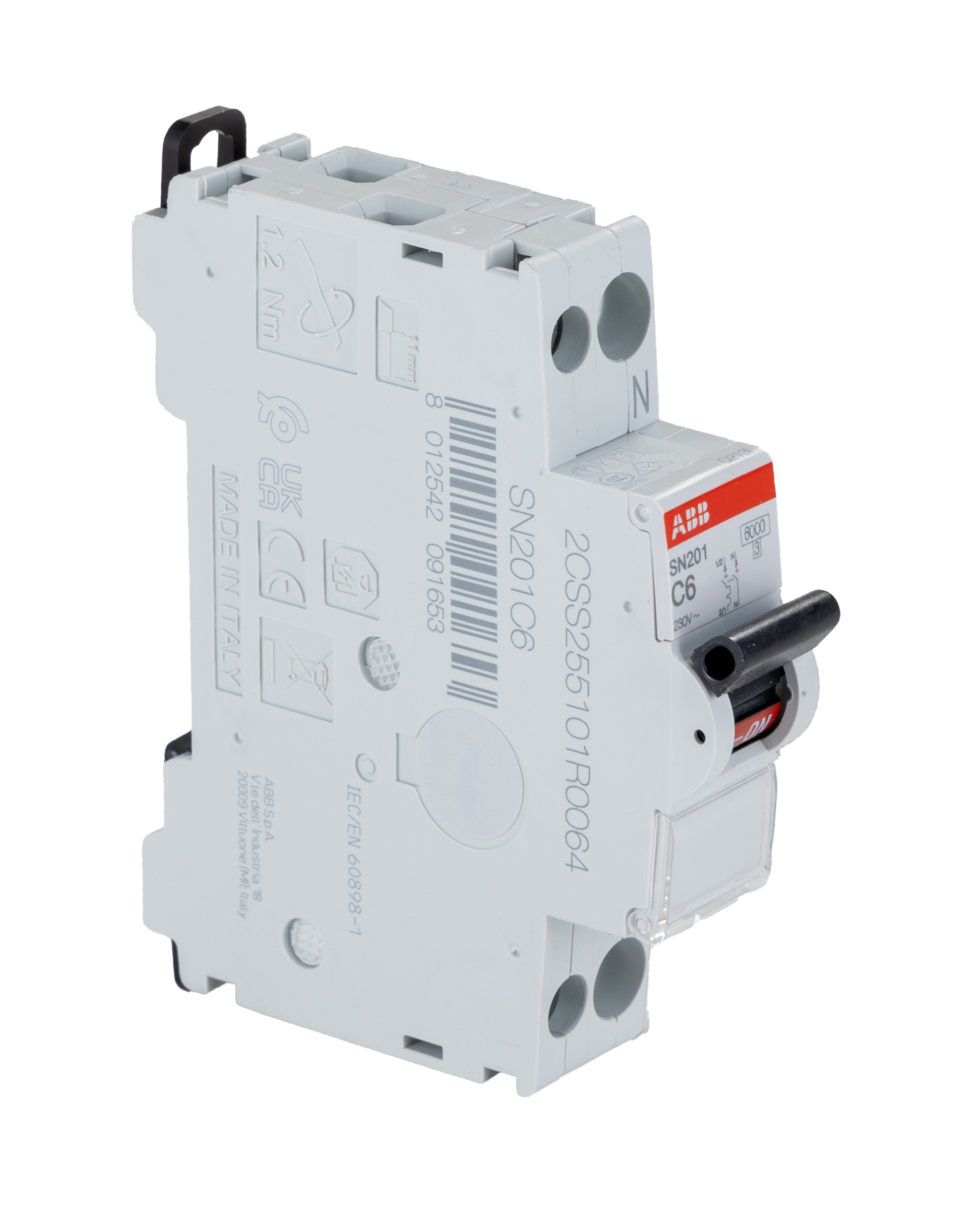 ABB SN201 MCB, 2P, 6A Curve C, 230V AC, 6 kA Breaking Capacity