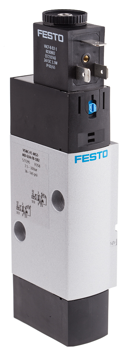 Festo 5/2 Pneumatic Solenoid Valve - Solenoid/Spring G 1/4 VSNC Series 24V dc, 577295