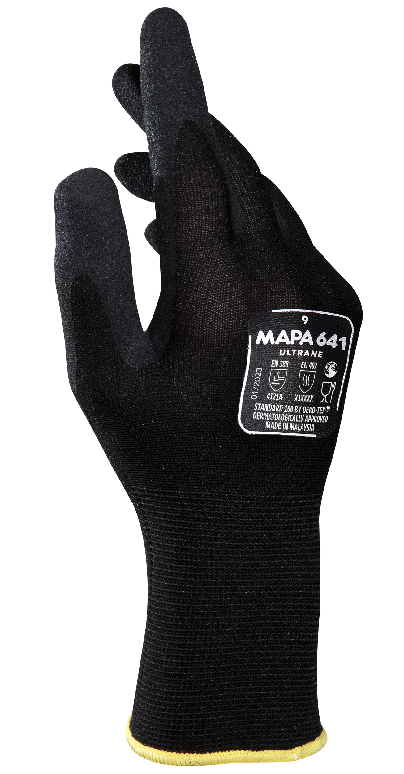 Mapa ULTRANE 641 Black Nitrile Glove, Size 8, Nitrile Foam Coating