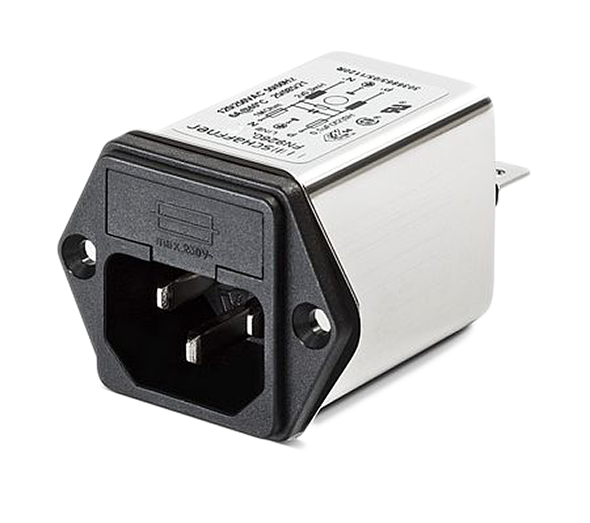 Schaffner 2A, 250 V ac Male Panel Mount IEC Inlet Filter FN9260-2-06, Faston 2 Fuse