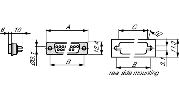 Deltron Connectors DTS 10 Way Horizontal D-sub Connector Plug
