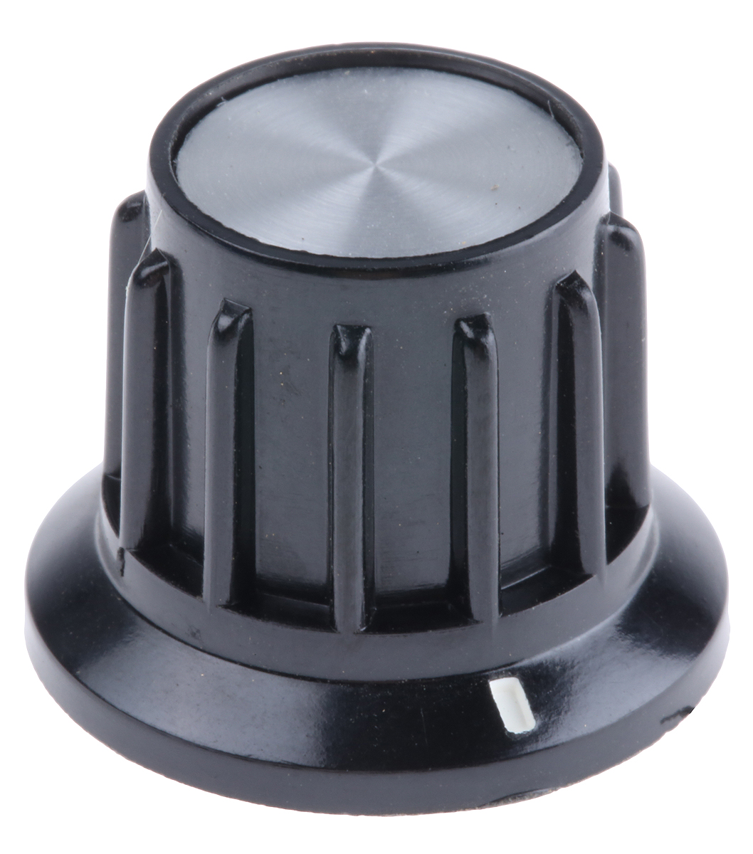 TE Connectivity 24.9mm Black Potentiometer Knob for 6.35mm Shaft Splined, PKA70B1/4