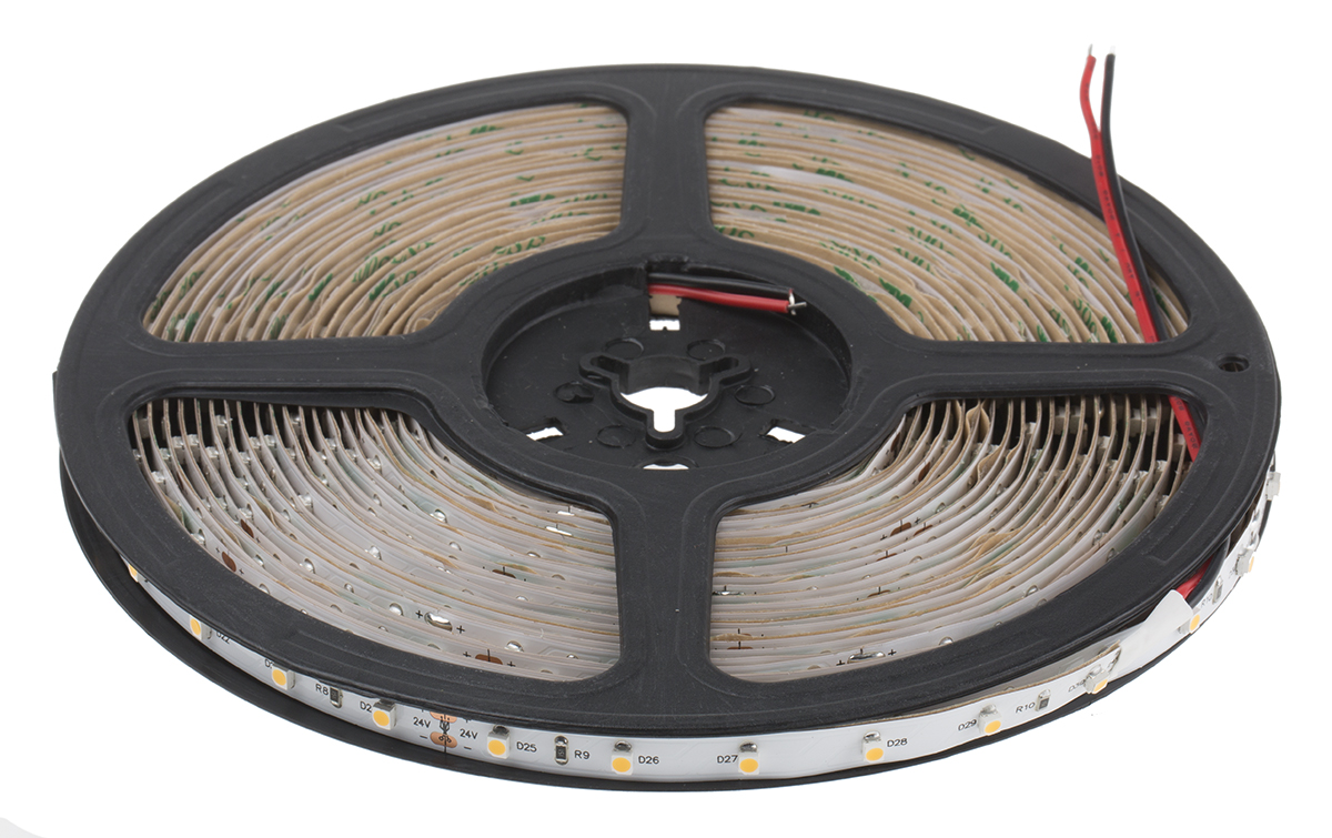 RS PRO 24V White LED Strip Light, 2700 → 3200K Colour Temp, 10m Length