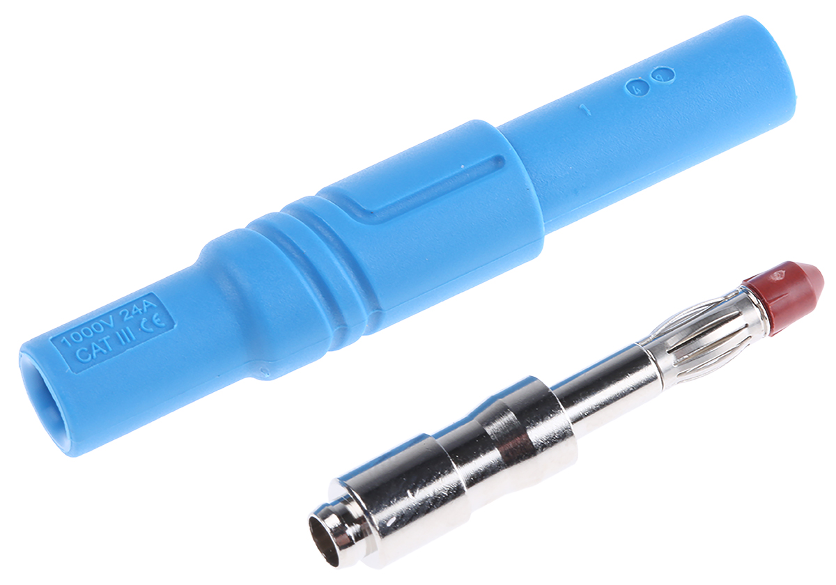 Hirschmann Test & Measurement Blue Male Banana Plug, 4 mm Connector, Screw Termination, 24A, 1000V ac/dc, Nickel Plating