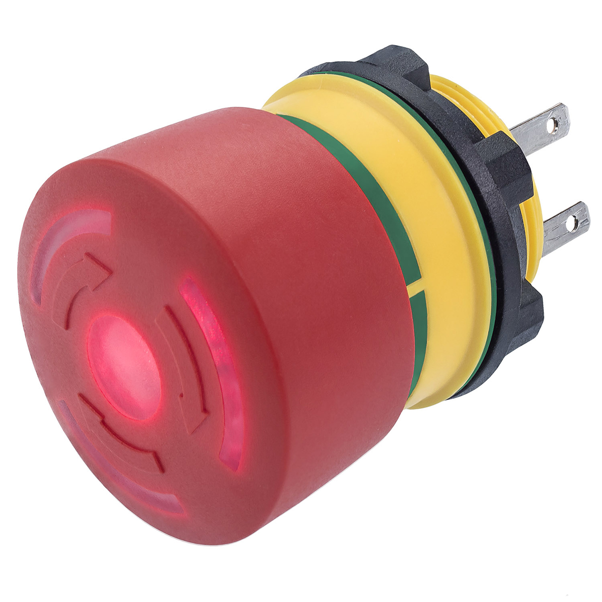 EAO 84 Series Twist Release Illuminated Emergency Stop Push Button, Panel Mount, 22mm Cutout, 1 NO + 1 NC, IP65, IP67
