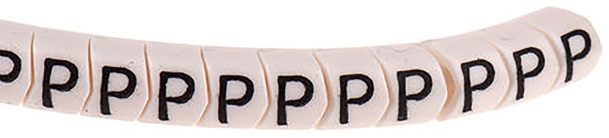HellermannTyton HGDC Slide On Cable Markers, Black on White, Pre-printed "P", 2 → 5mm Cable, 901-10597