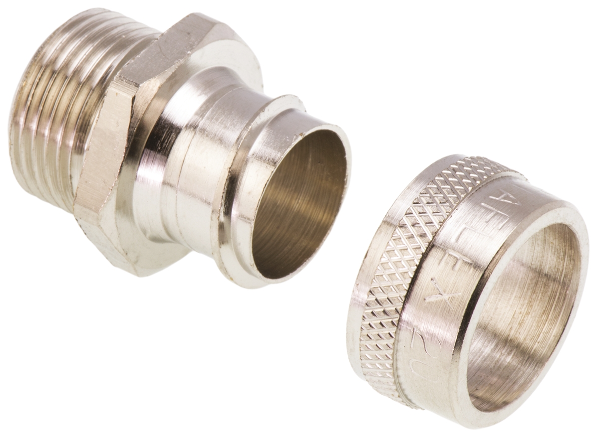 Adaptaflex Straight, Conduit Fitting, 20mm Nominal Size, M20, Brass, Silver IP40 rating