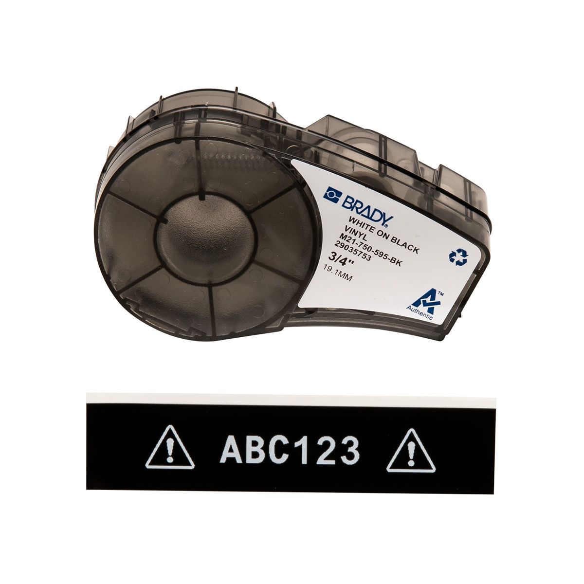 Brady B-595 White on White on Black Label Printer Tape, 6.4 m Length, 19.05 mm Width
