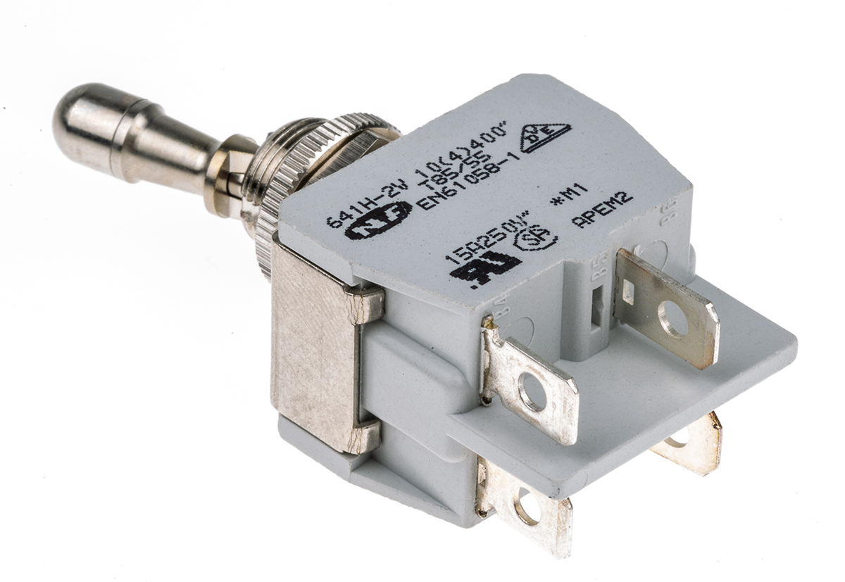 APEM Toggle Switch, Panel Mount, On-Off, DPST, Tab Terminal