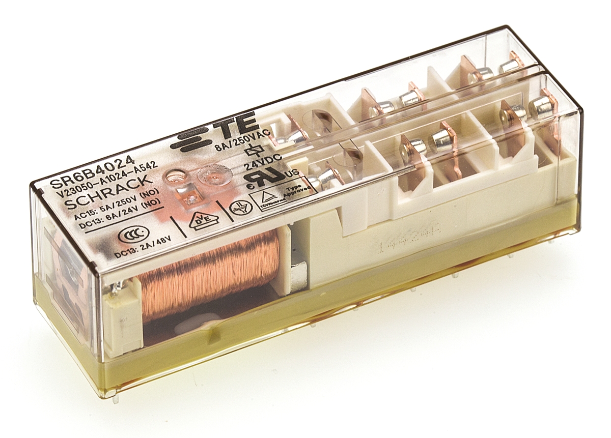 TE Connectivity PCB Mount Force Guided Relay, 24V dc Coil Voltage, 4 Pole, 4PNO, DPST