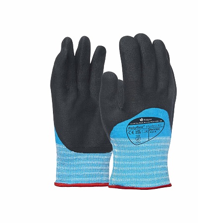 Polyco Healthline Polyflex Hydro KC Blue Nylon Reusable Gloves, Size 8, Nitrile Foam Coating