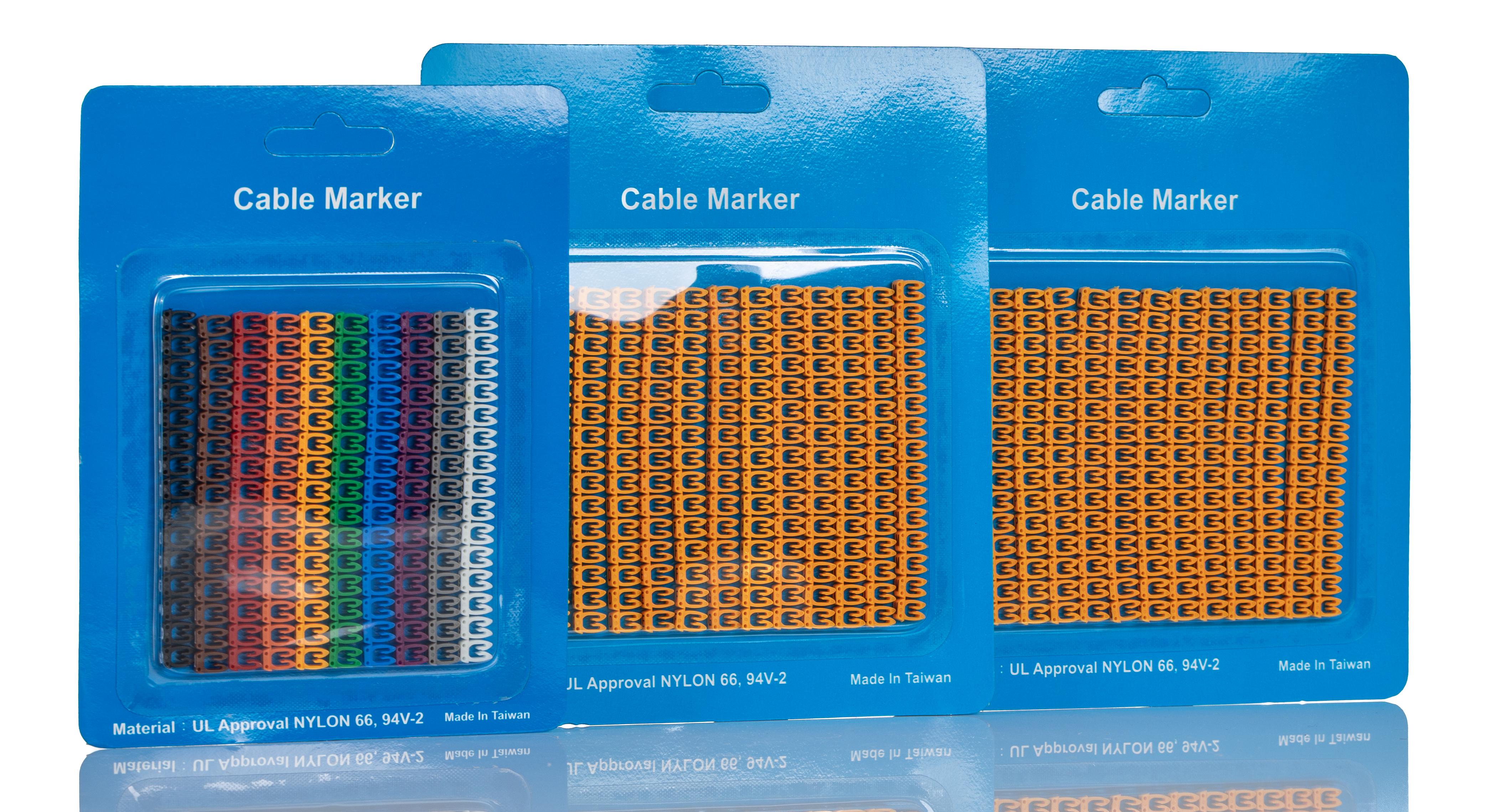 RS PRO Clip On Cable Markers, Black, Brown, Green, Grey, Orange, Red, Violet, White, Yellow, Pre-printed "0, 1, 2, 3,