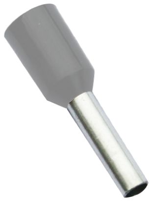 RS PRO Insulated Crimp Bootlace Ferrule, 8mm Pin Length, 2.6mm Pin Diameter, 2.5mm² Wire Size, Grey