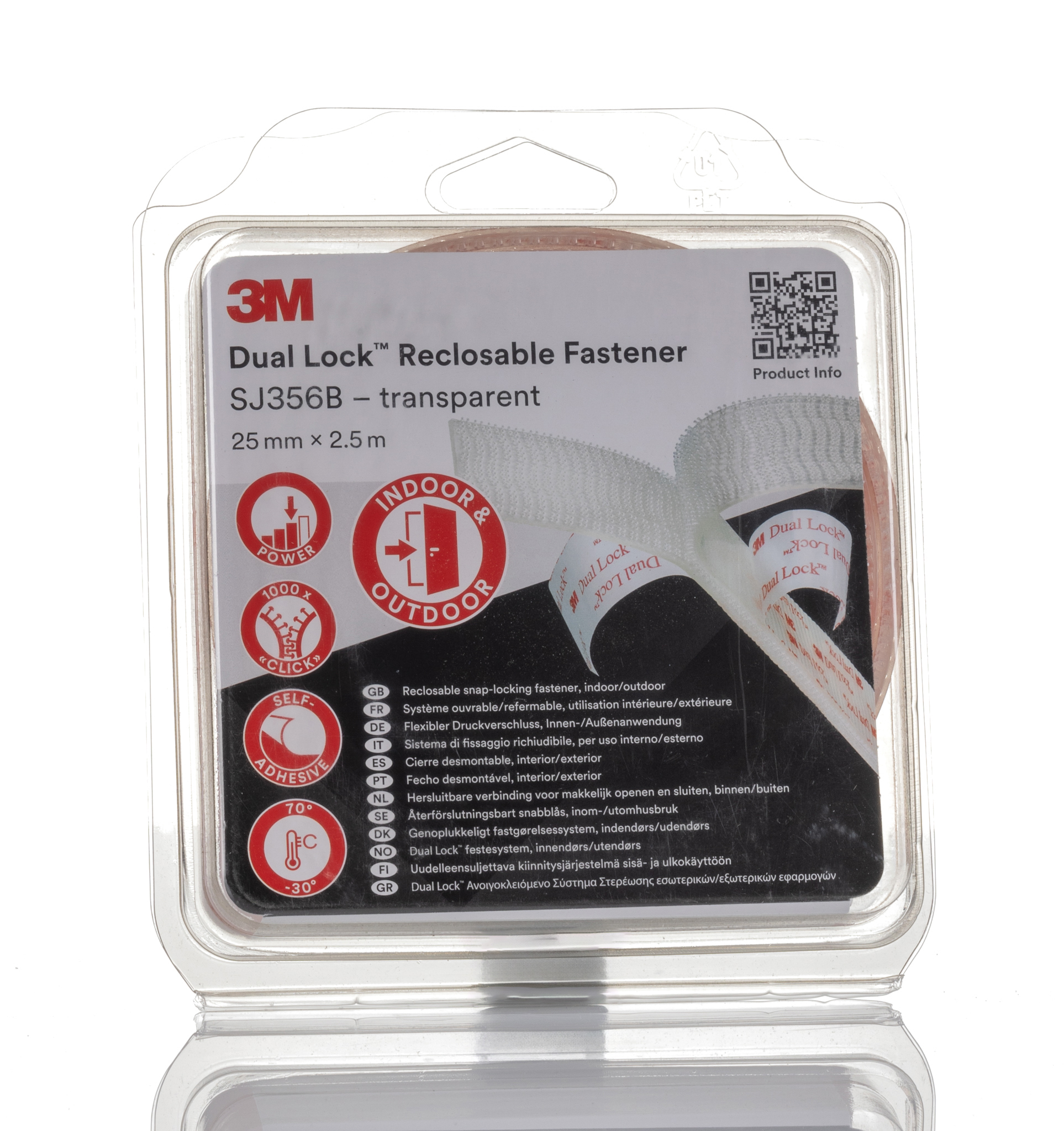 3M Transparent Hook & Loop Tape, 25mm x 2.5m
