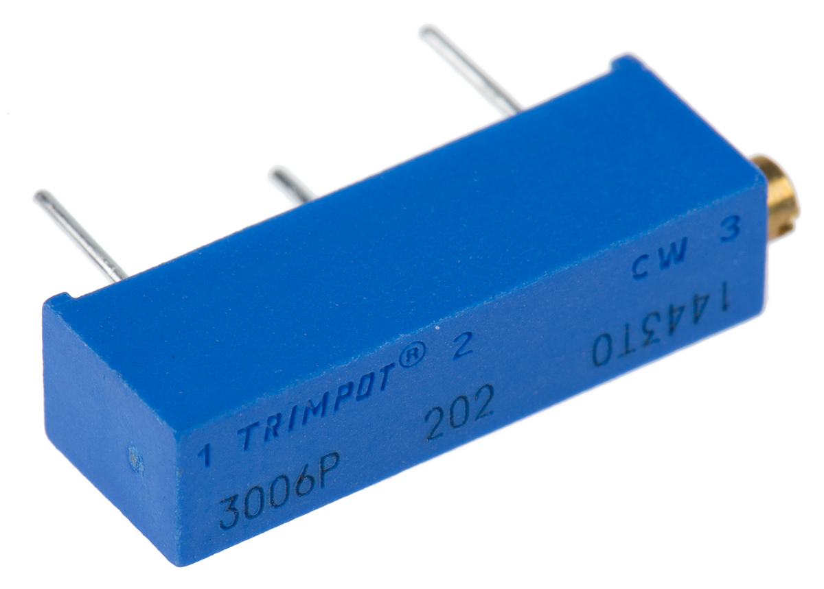 2kΩ, Through Hole Trimmer Potentiometer 0.75W Side Adjust Bourns, 3006