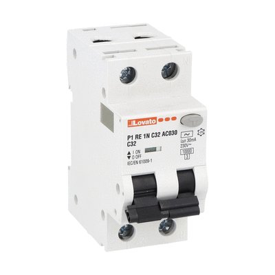Lovato RCBO, 32A Current Rating, 1P+N Poles, 30mA Trip Sensitivity, Type C, P1 Range