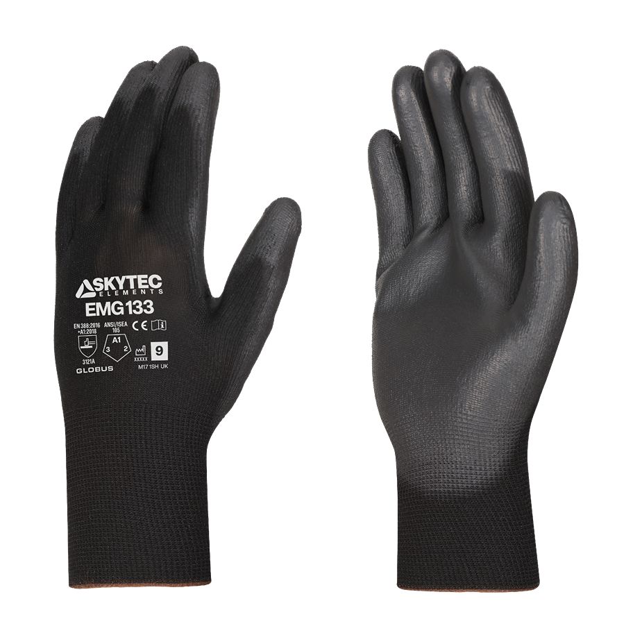 Skytec EMG133 Black Polyester Puncture & Tear Resistant Gloves, Size 2XL, Polyurethane Coating