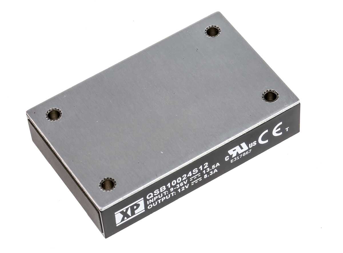 XP Power QSB100 DC-DC Converter, 12V dc/ 8.3A Output, 9 → 36 V dc Input, 100W, PCB Mount, +100°C Max Temp -40°C