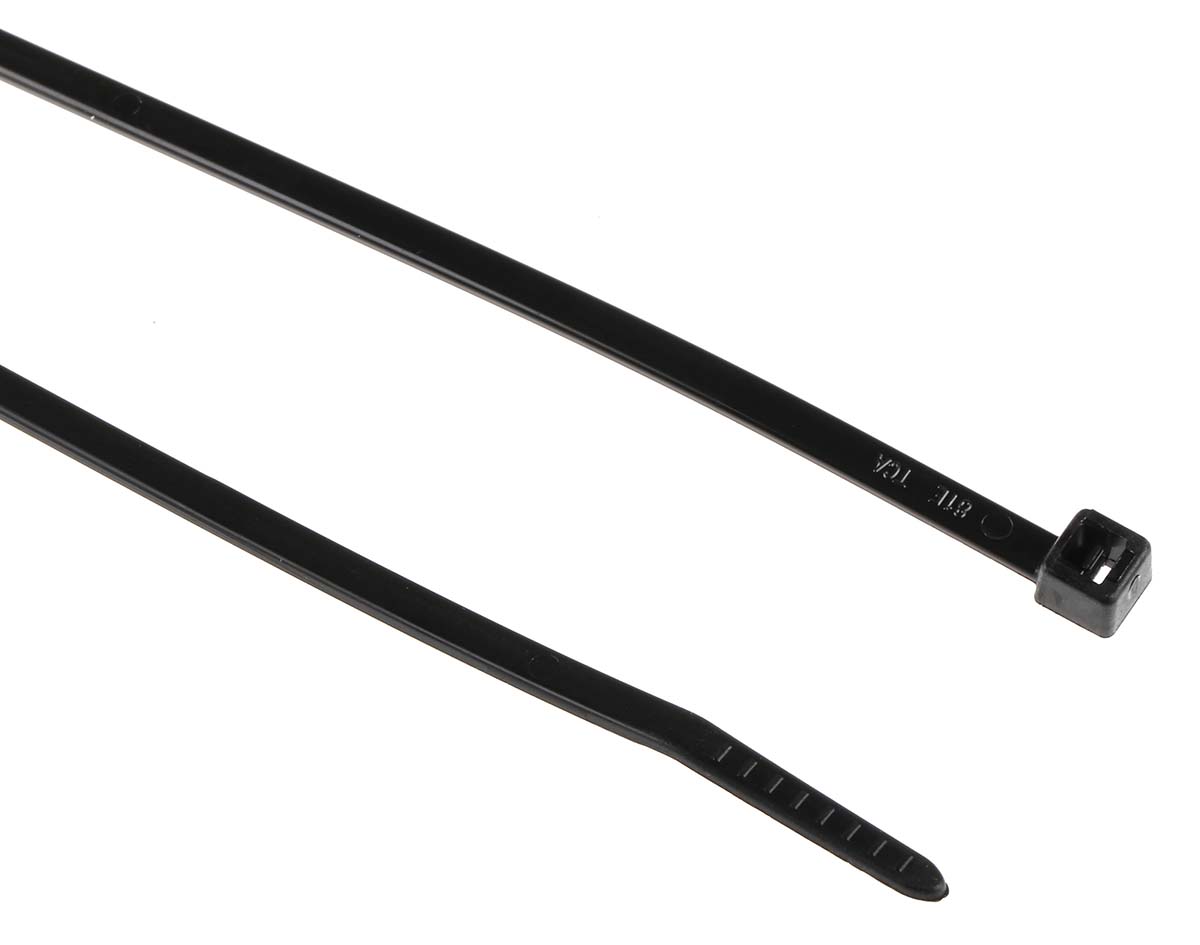 HellermannTyton Cable Tie, Inside Serrated, 290mm x 3.5 mm, Black Polyamide 6.6 (PA66), Pk-100