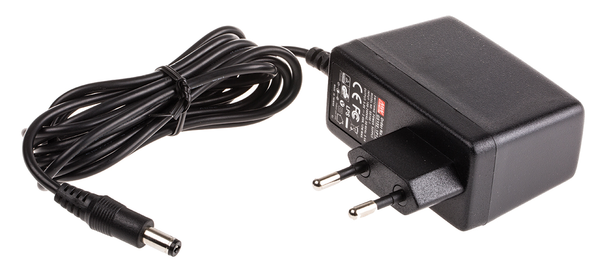 MEAN WELL 12W Plug-In AC/DC Adapter 5V dc Output, 2.4A Output