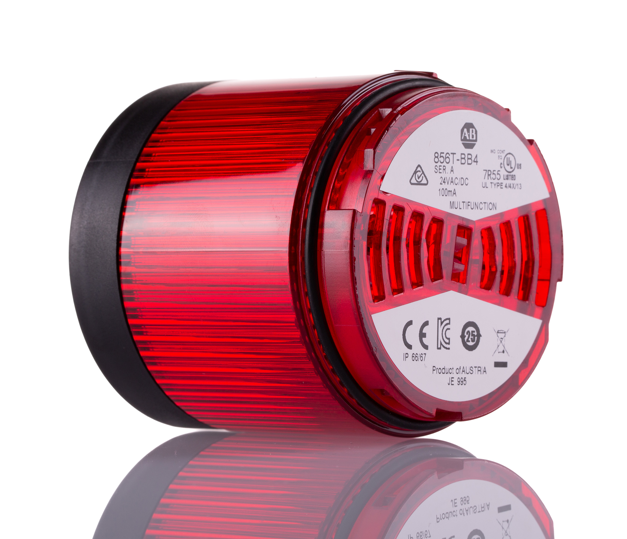 Allen Bradley 856T Series Red Flashing, Steady, Strobe Effect Beacon Tower, 24 V ac/dc, LED Bulb, AC, DC, IP66, IP67