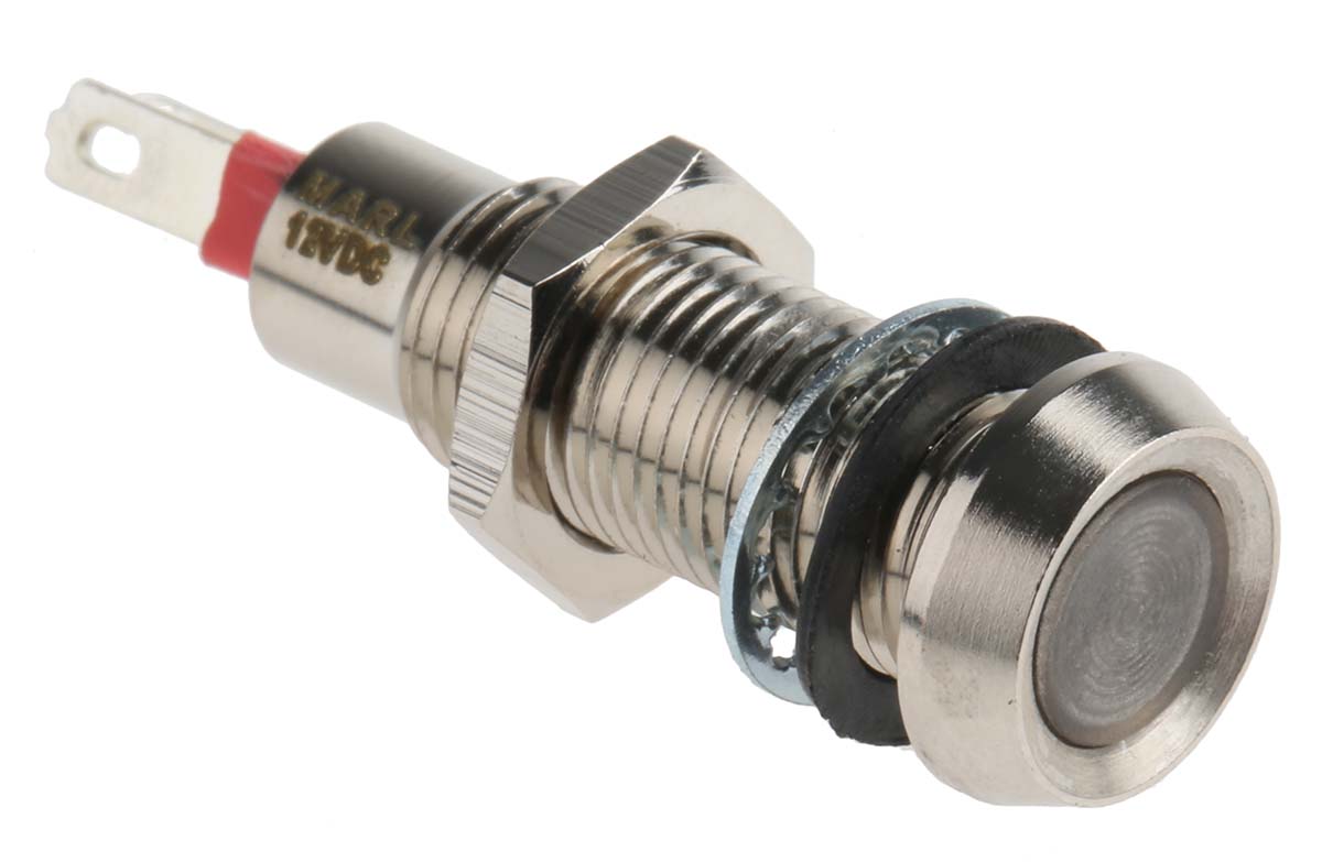 Marl Green Panel Mount Indicator, 12V dc, 8.1mm Mounting Hole Size, Solder Tab Termination, IP67