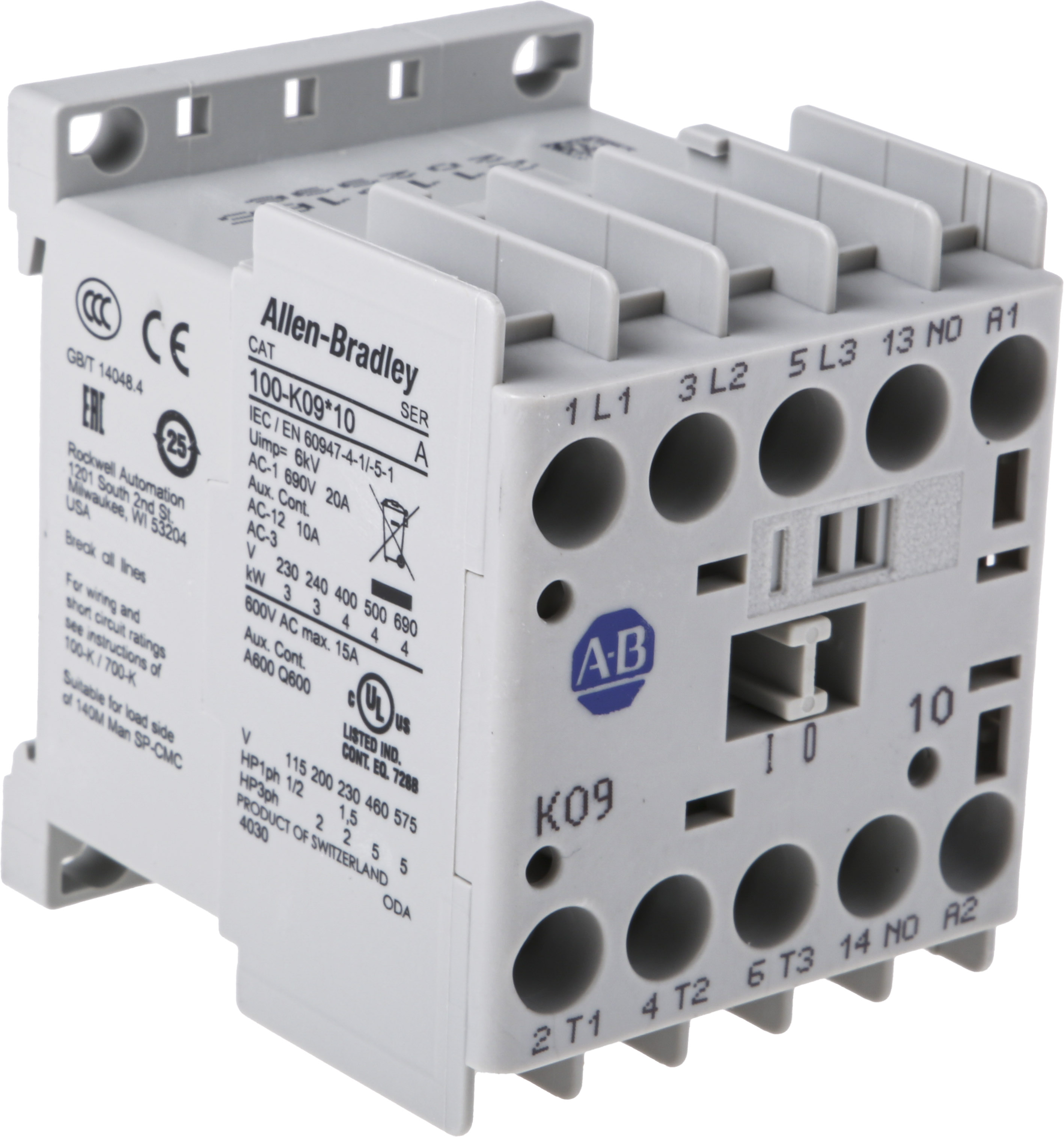 Allen Bradley 100 Series 100K Contactor, 24 V dc Coil, 3-Pole, 9 A, 4 kW, 3NO, 690 V ac