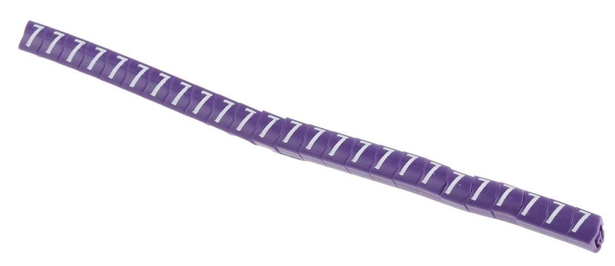 HellermannTyton Helagrip Slide On Cable Markers, White on Violet, Pre-printed "7", 2 → 5mm Cable, 901-10363