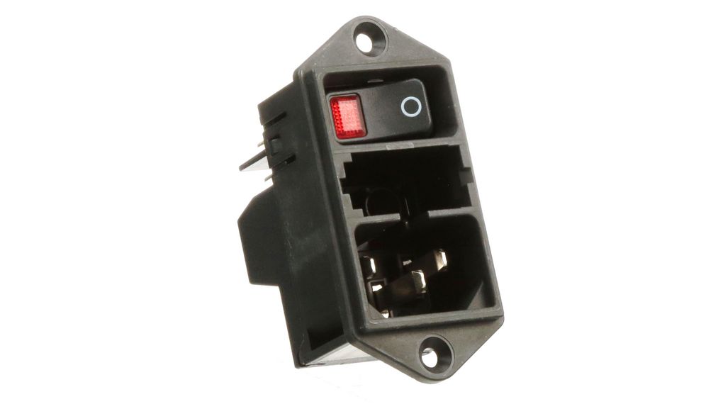 Schurter C14 Panel Mount, Screw Mount IEC Connector Male, 10A, 250 V ac, Fuse Size 47.1 x 37mm