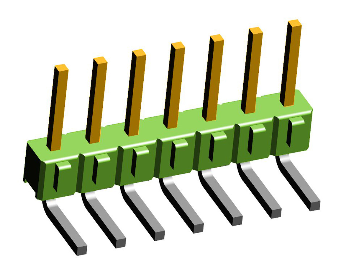 TE Connectivity AMPMODU MOD II Series Right Angle Through Hole Pin Header, 7 Contact(s), 2.54 mm Pitch, 1 Row,