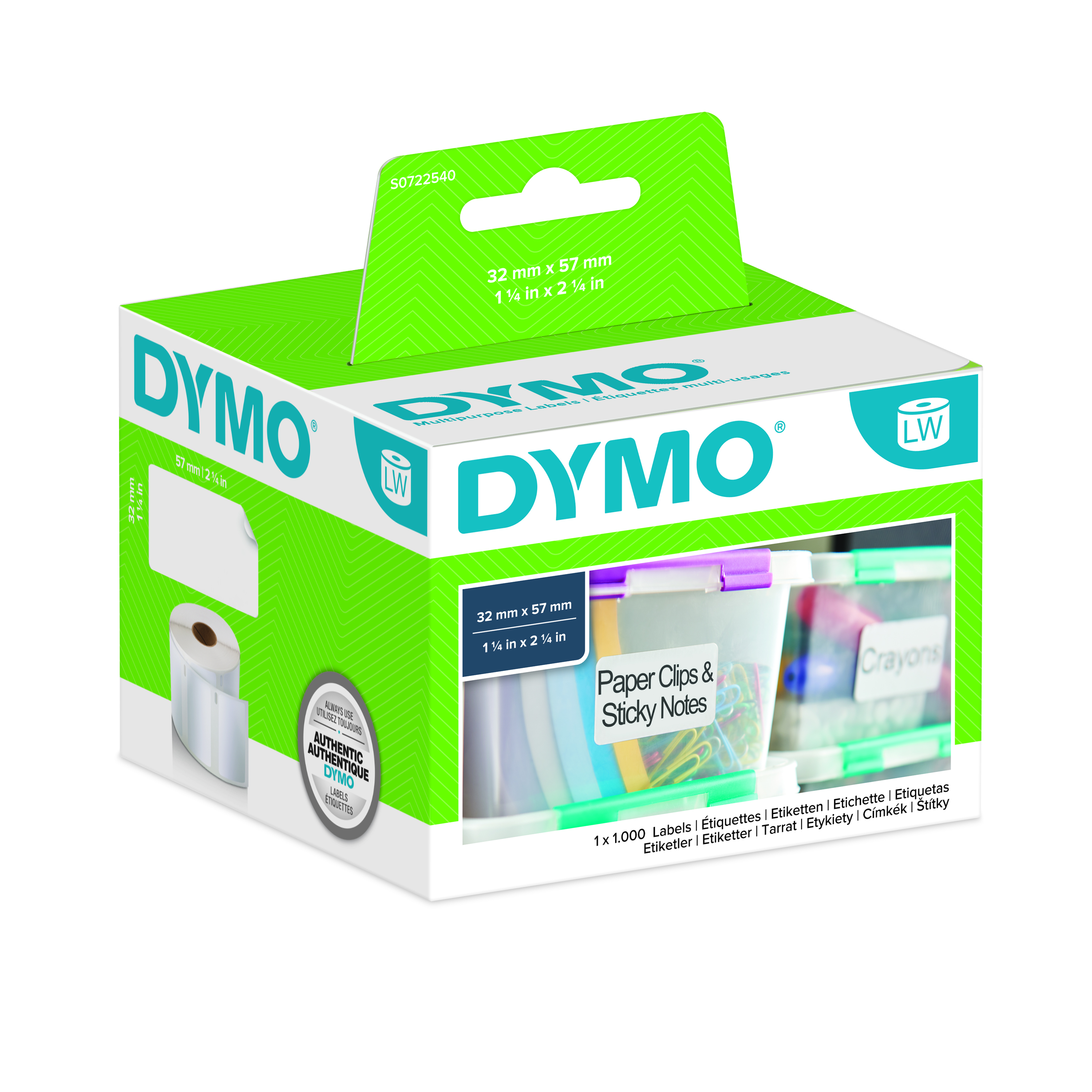 Dymo White Black Print Label Roll, 57mm Width, 32mm Height, 1000Per Roll Qty