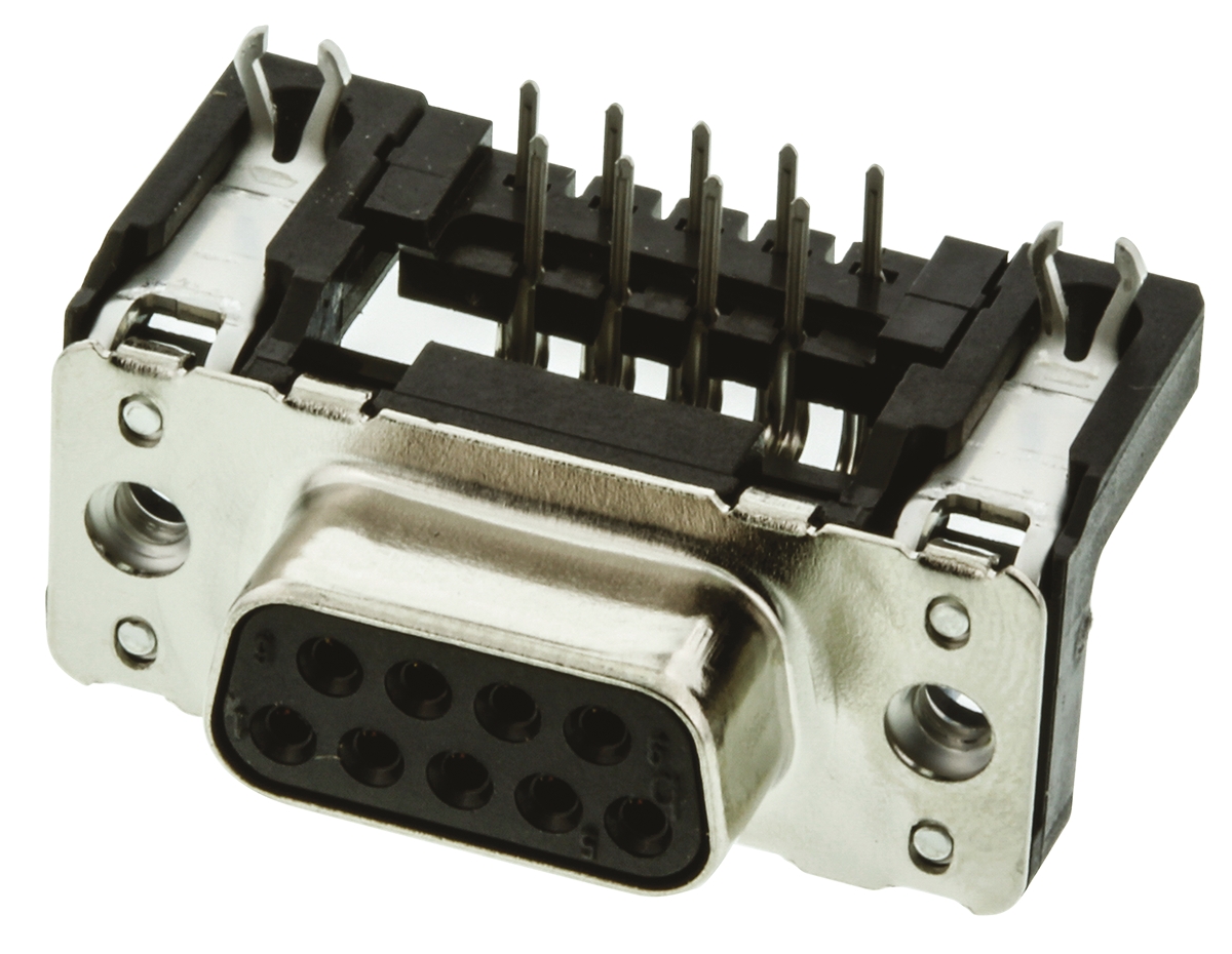HARTING 9 Way Right Angle Through Hole D-sub Connector Socket, 2.74mm Pitch, with 4-40 UNC Threaded Inserts, Boardlocks