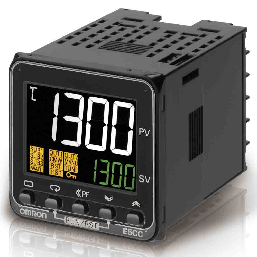 Omron E5CC Panel Mount Controller, 48 x 48mm 2 Input, 3 Output Relay, 100 → 240 V ac Supply Voltage ON/OFF, PID, 2-PID