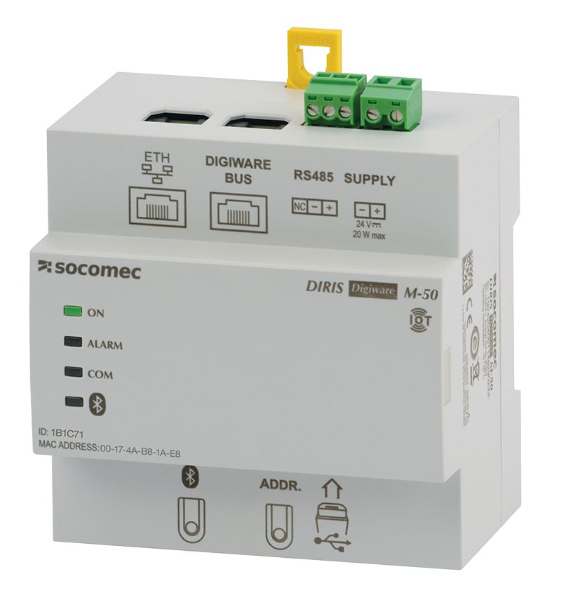 Socomec Serial Device Server, 2 Ethernet Port, 1 Serial Port, RS485 Interface, 115.2kbit/s Baud Rate