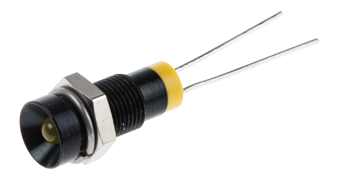 RS PRO Yellow Panel Mount Indicator, 2V dc, 6mm Mounting Hole Size, Lead Pin Termination